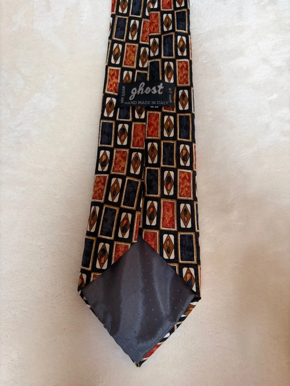 Vintage Ghost Brand Geometric Pattern Men’s Tie in Navy and‎ Rust